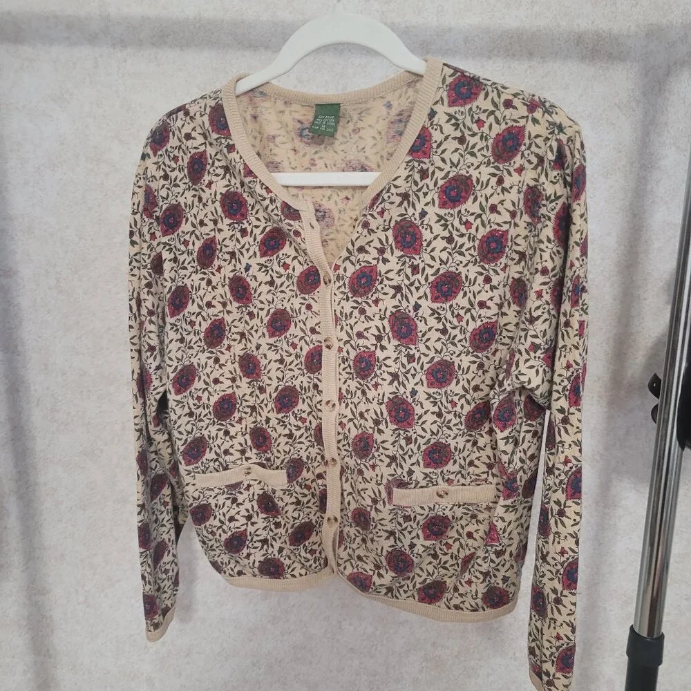 Vintage Blue Red Flowers Cardigan Sweater Outback Red The Limited Size M 1980's - Picture 2 of 15